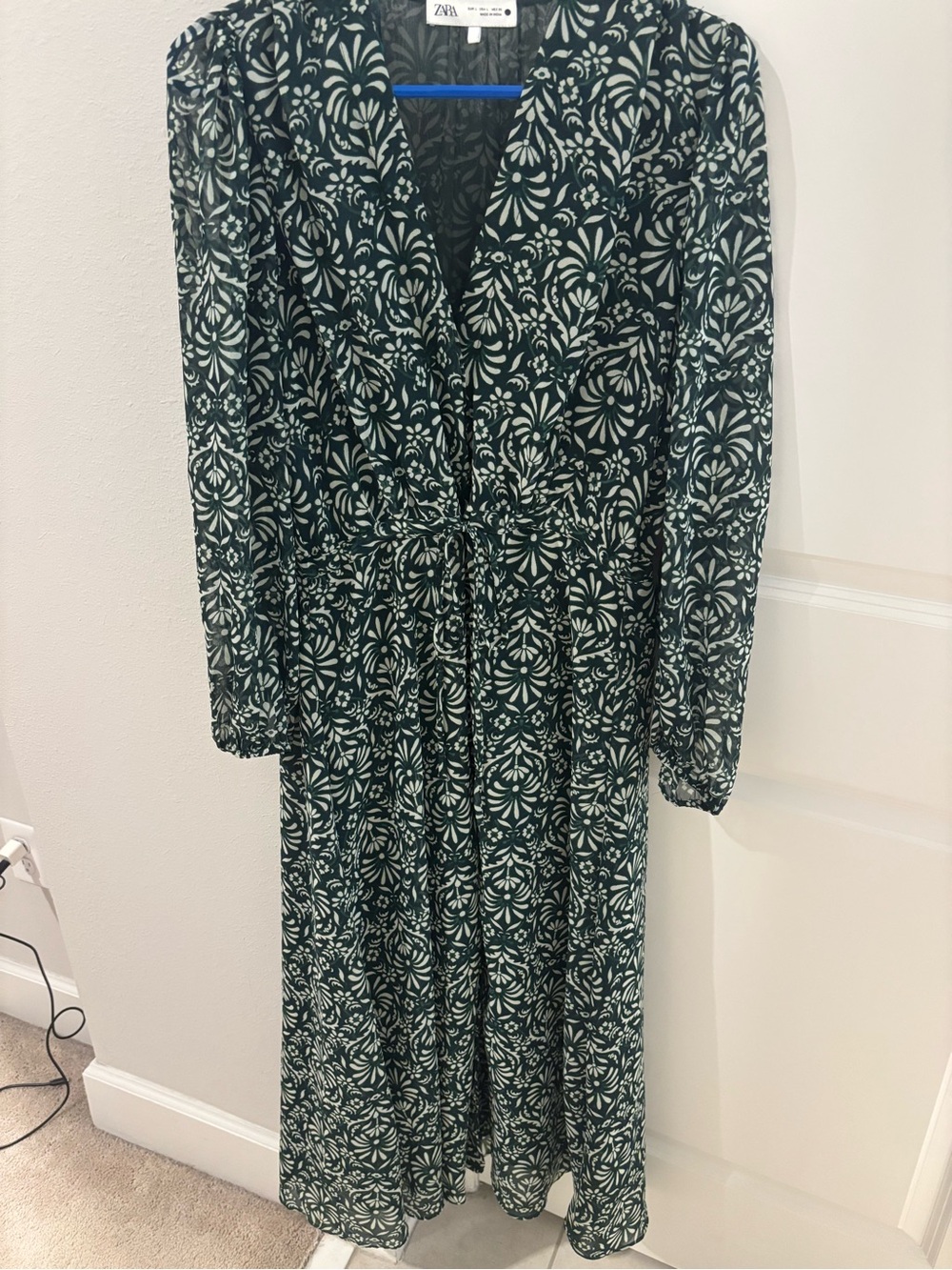 ZARA Dark Green and White Floral Maxi Dress